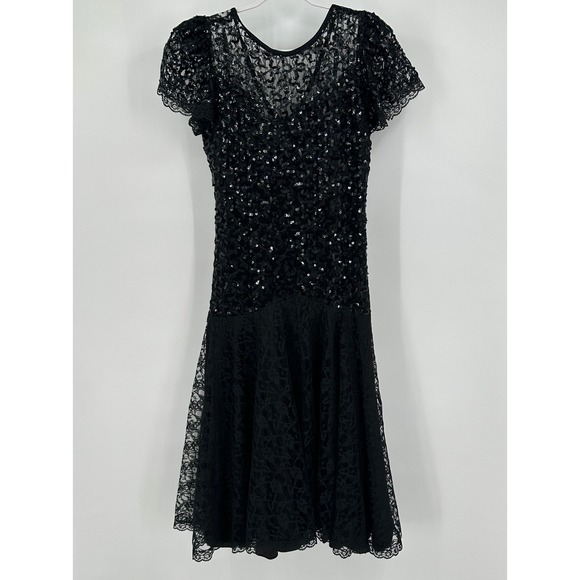 Precious Moments Dresses & Skirts - Precious Moments Women Vintage Sequin Lace Dress Size 11/12 Black Gothic Romance